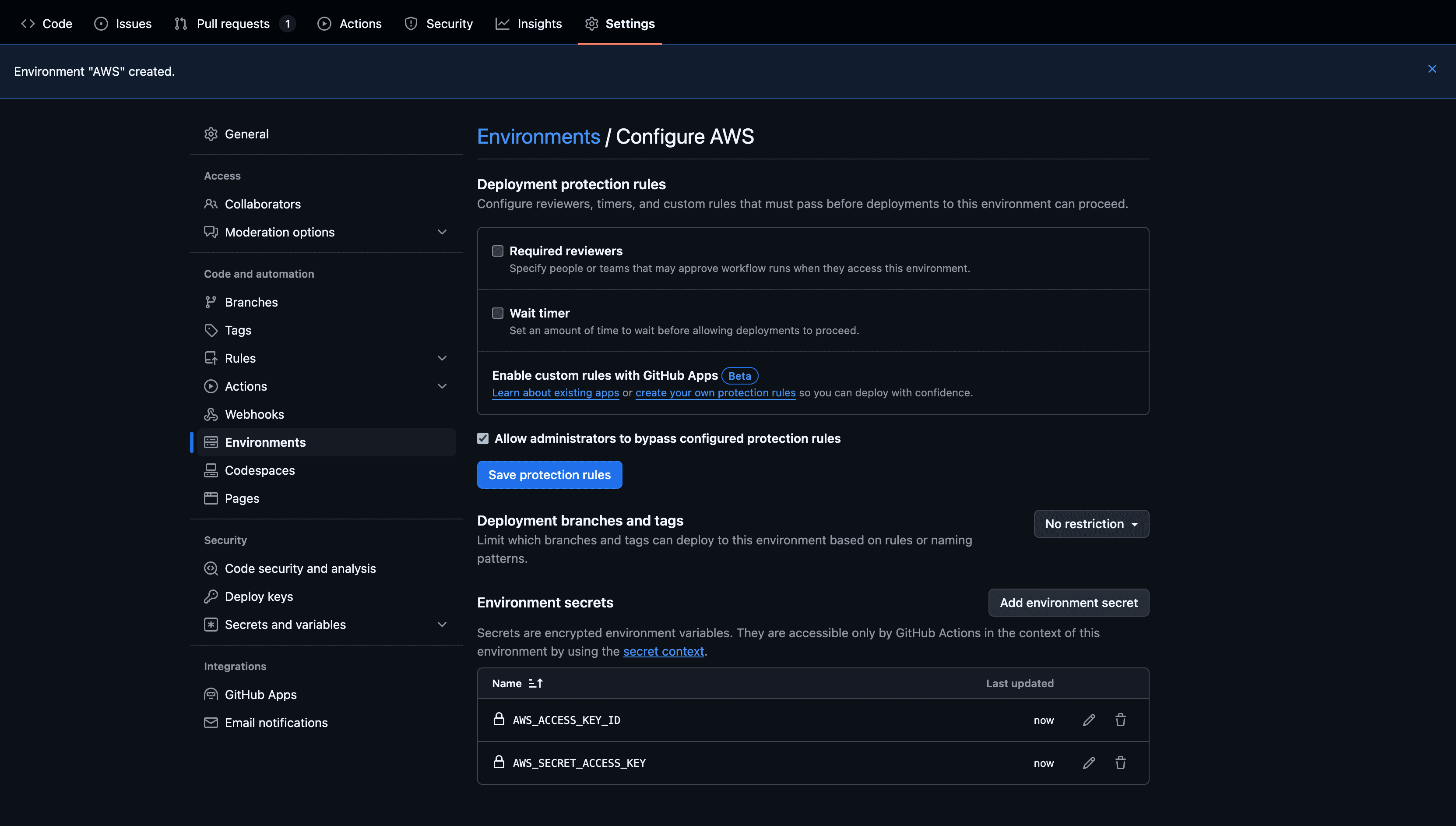Github ENV secrets